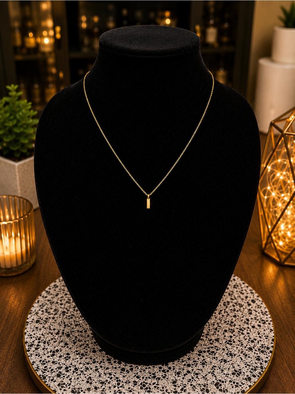 Gold Minimal Bar Pendant Necklace - Women Jewelry